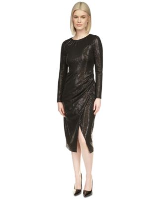 Michael Kors - Women's Crewneck Long-Sleeve Metallic Dress Dress