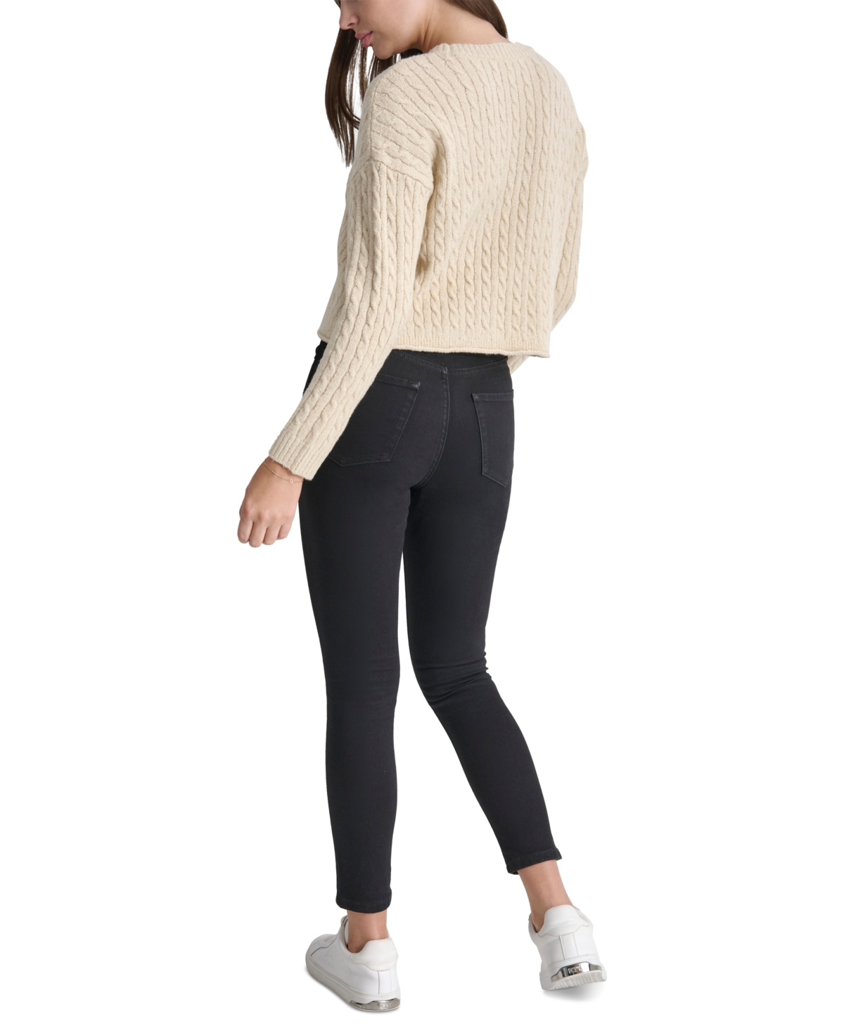 DKNY JEANS PETITE CREWNECK CABLE-KNIT SWEATER 