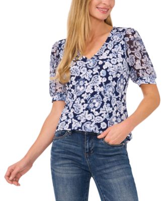 CeCe - Women's Floral-Print V-Neck Top