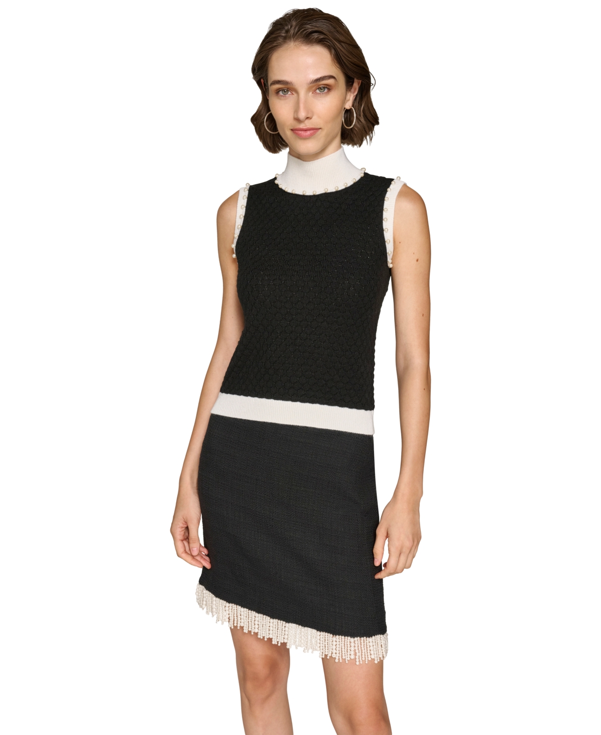KARL LAGERFELD WOMEN'S SLEEVELESS MOCK NECK PEARL SWEATER