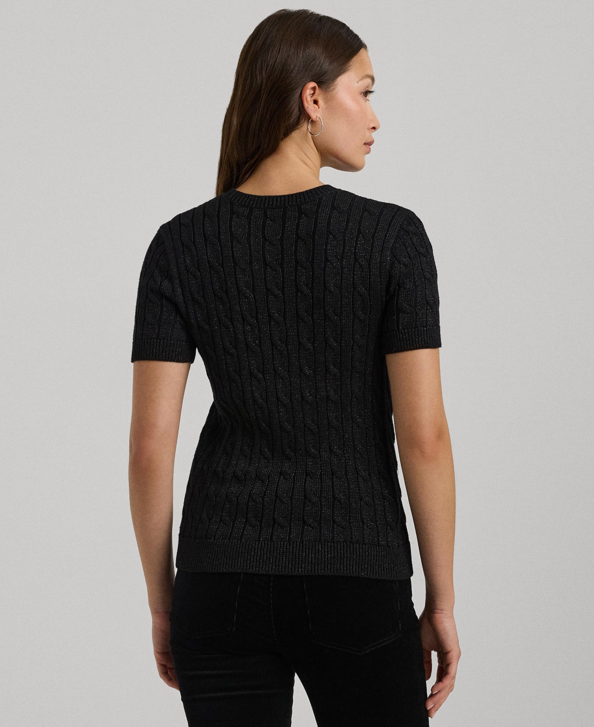 Lauren Ralph Lauren Women's Metallic Cable-Knit Short-Sleeve Sweater