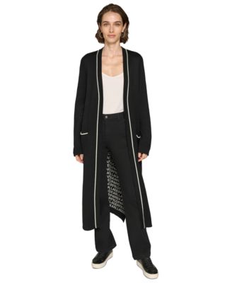 KARL LAGERFELD PARIS WOMEN BLACK LOGO TAPE LONG CARDIGAN SIZE on sale M NWT 99.50$