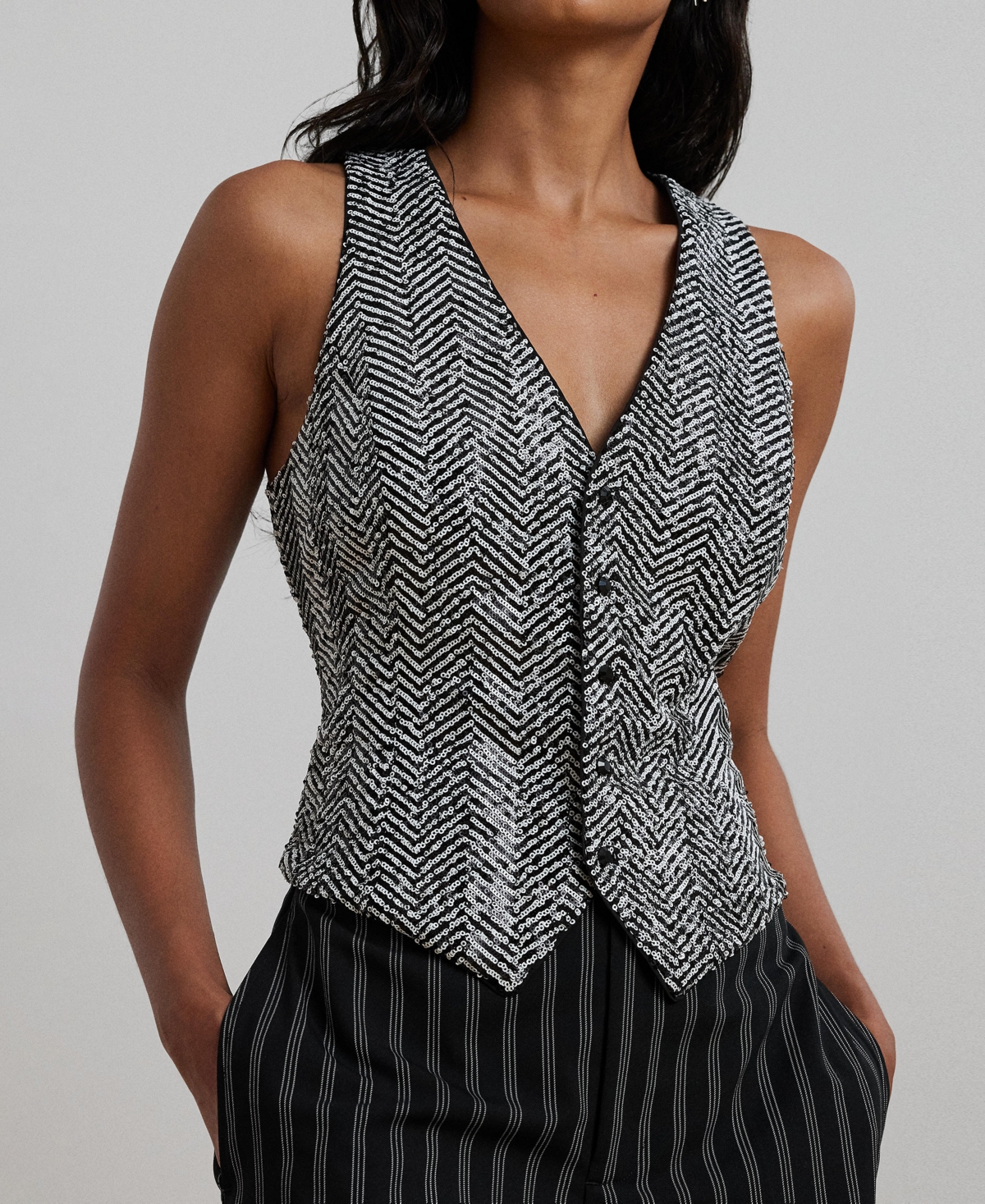 Lauren Ralph Lauren Women's Sequined Herringbone Vest
