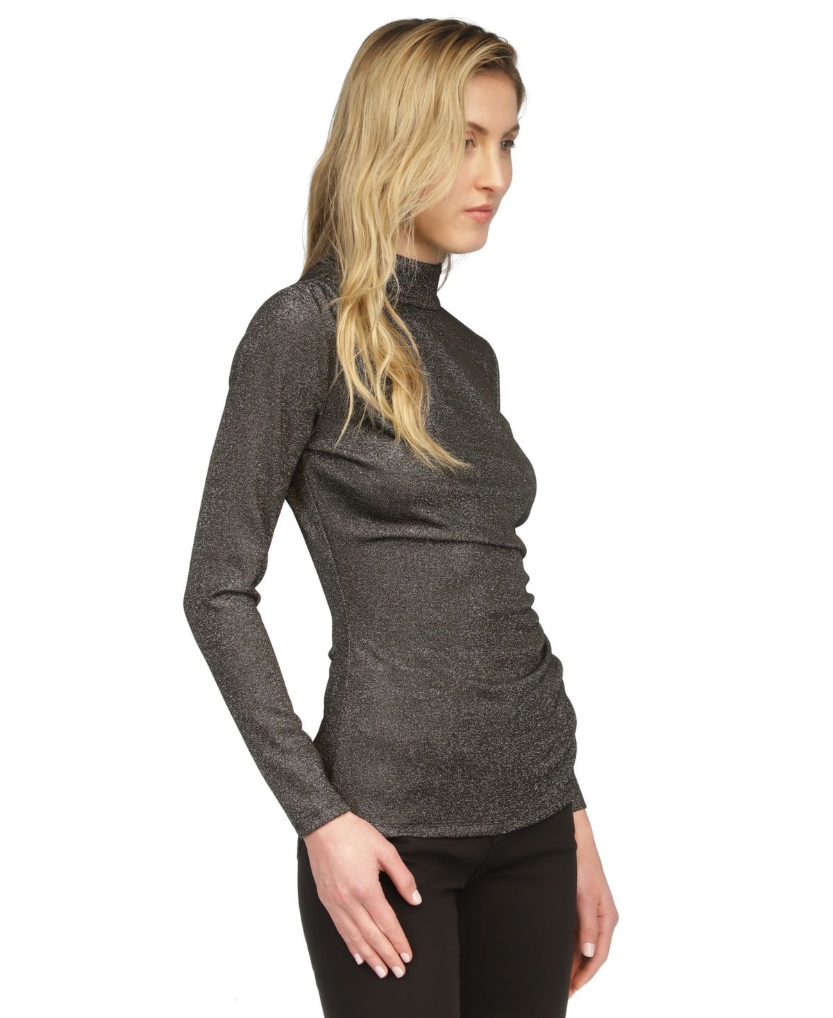 Michael Michael Kors Women's Asymmetrical Ruched Long-Sleeve Top - Black  Silver