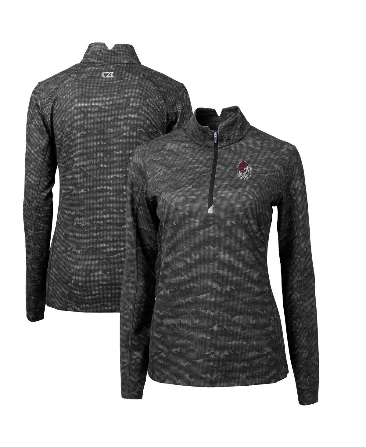 CUTTER & BUCK WOMEN'S BLACK GEORGIA BULLDOGS TRAVERSE CAMO QUARTER-ZIP PULLOVER TOP 