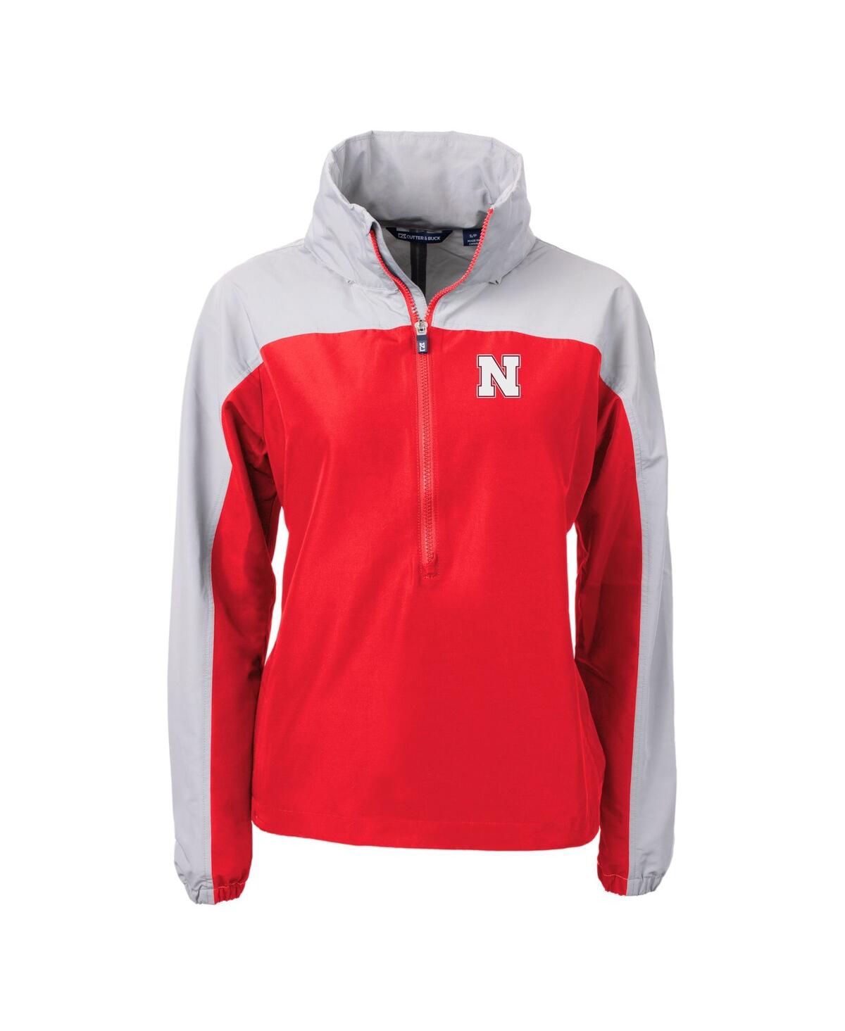 CUTTER & BUCK WOMEN'S SCARLET NEBRASKA HUSKERS CHARTER ECO HALF-ZIP ANORAK JACKET 