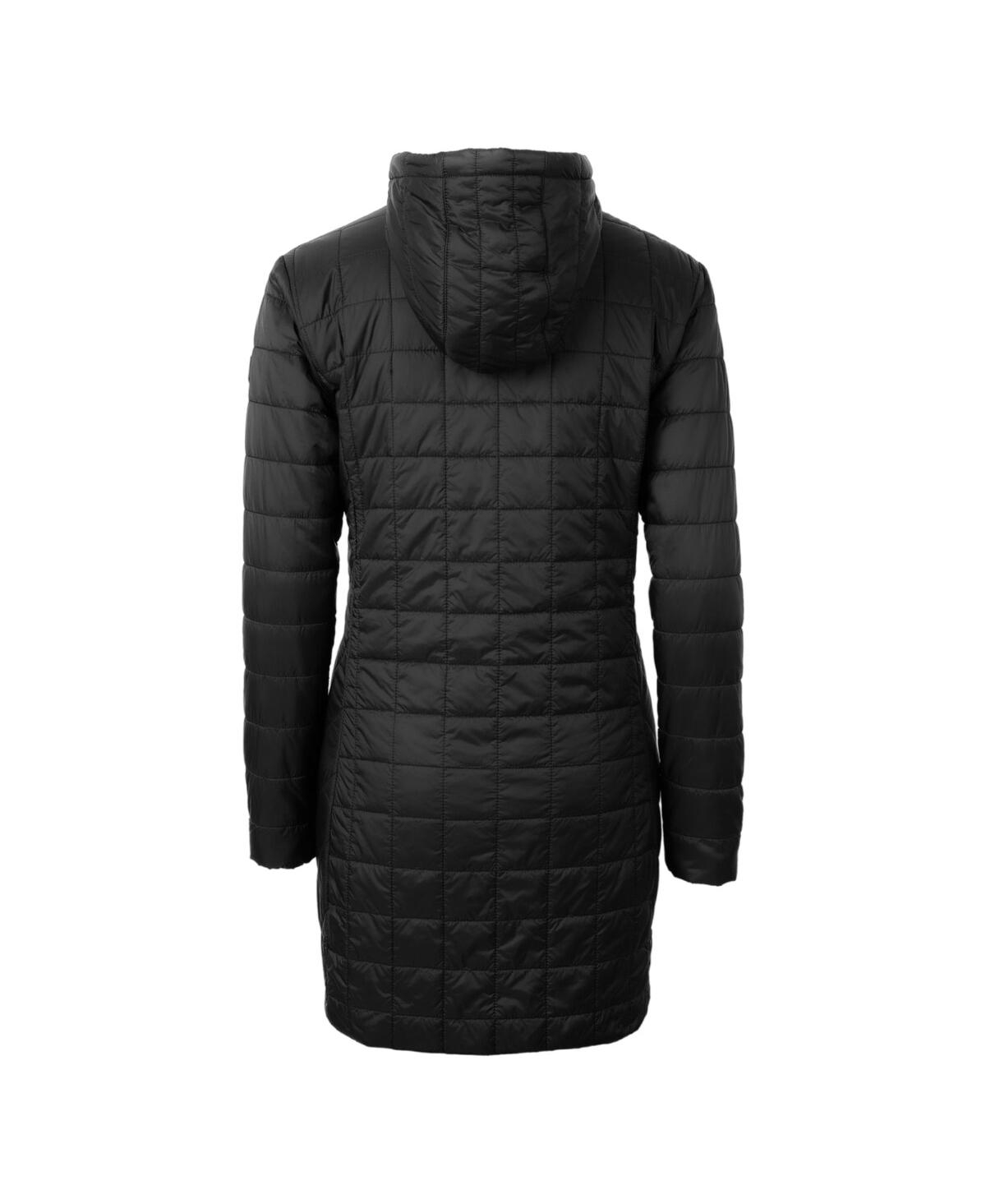 Cutter & Buck Women's Black Green Bay Packers Helmet Logo Rainier Primaloft Eco Insulated Hooded Long Coat In Black