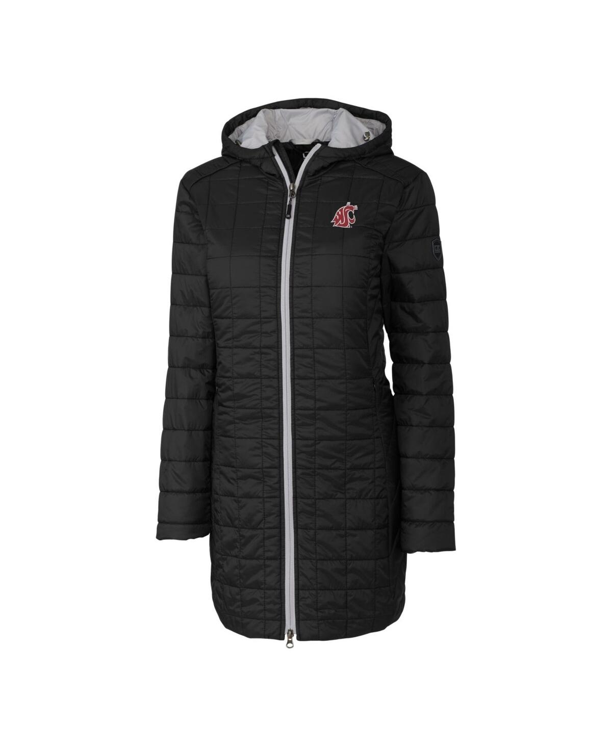 CUTTER & BUCK WOMEN'S BLACK WASHINGTON STATE COUGARS RAINIER PRIMALOFT ECO HOODED LONG COAT 