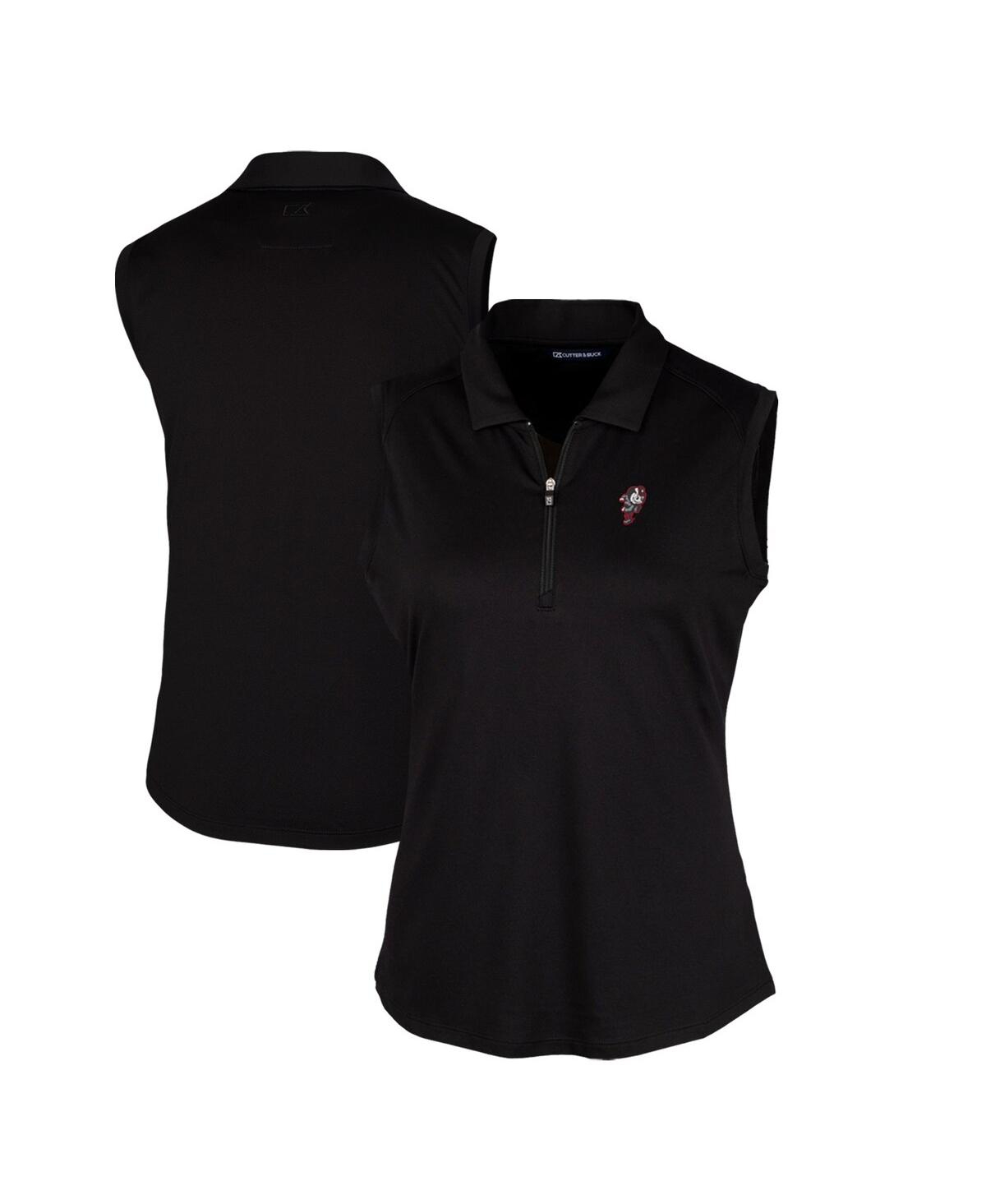 CUTTER & BUCK WOMEN'S BLACK OHIO STATE BUCKEYES FORGE STRETCH SLEEVELESS POLO 