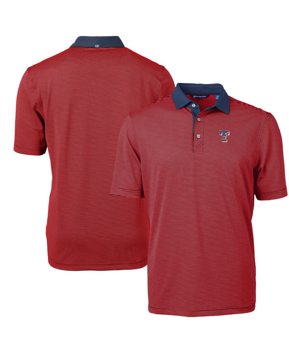 Cutter & Buck Men's Red Texas Rangers Americana Logo Virtue Eco Pique Stripe Polo In Red,navy