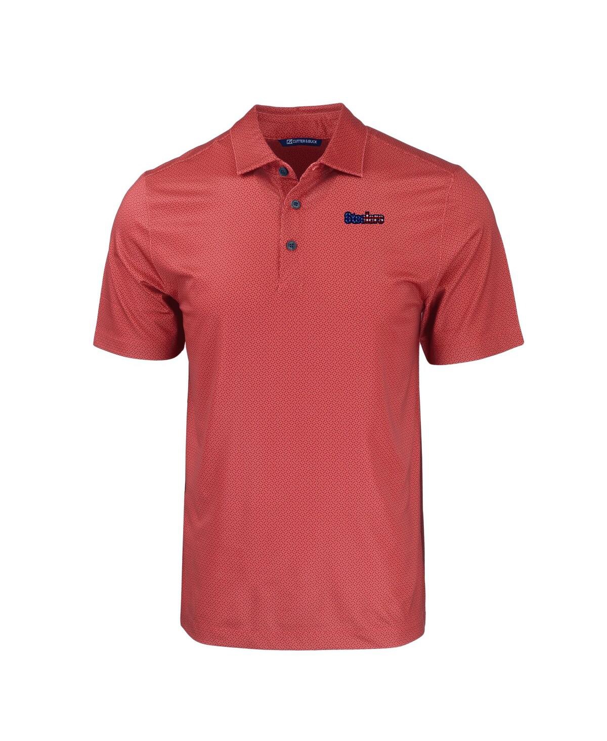 Cutter & Buck Men's Red Pittsburgh Steelers Americana Pike Eco Tonal Geo Print Stretch Polo In Red