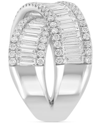 EFFY&reg; Lab Grown Diamond Baguette & Round Crossover Statement Ring (5-1/10 ct. t.w.) in 14k White Gold