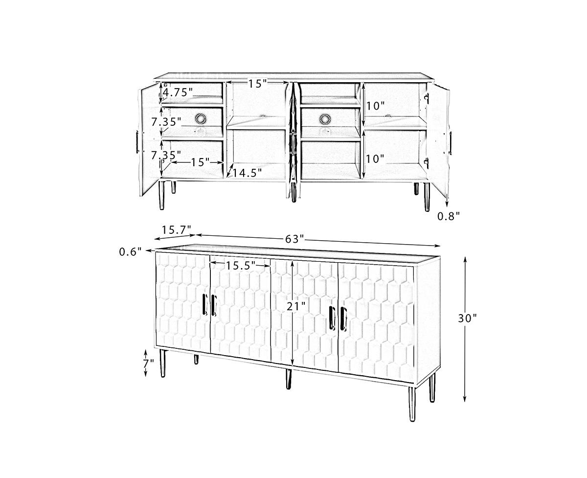 Hulala Home Reginald Modern Wide Sideboard with Adjustable Feet and Cable Management