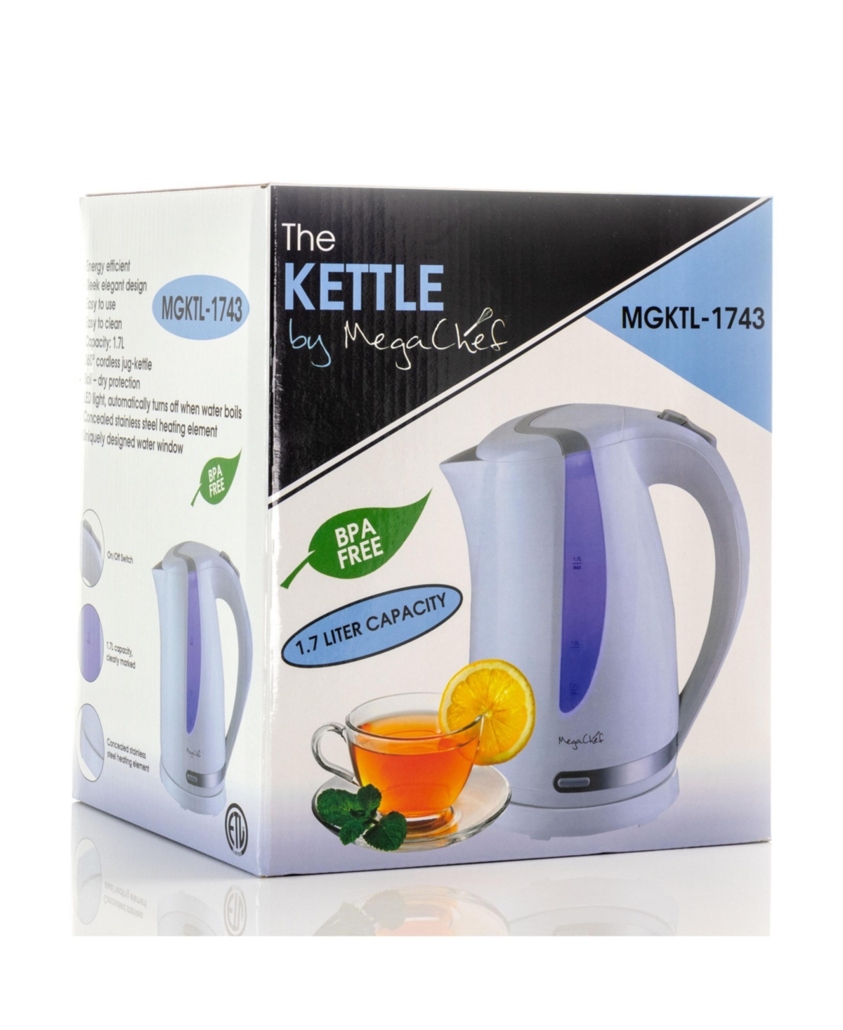 MegaChef 1.7 Quart Plastic Electric Tea Kettle- White
