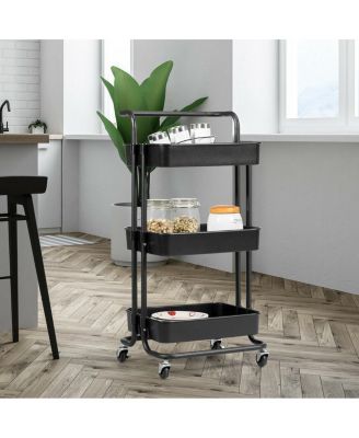3-Tier Utility Cart Storage Rolling Cart with Casters