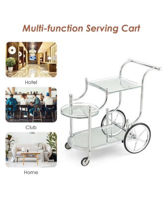 Kitchen Rolling Bar Cart with Tempered Glass Suitable for Restaurant and Hotel