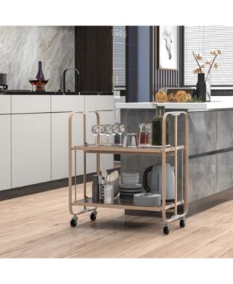 2-Tier Mobile Serving Cart with Tempered Glass Shelf