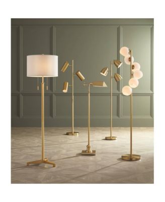 Encino Modern Tripod Floor Lamp Standing 60" Tall Brass Gold Metal Off White Fabric Drum Shade for Living Room Bedroom Office Home