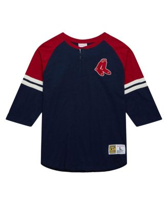 Men's Navy Boston Red Sox Cooperstown Collection Legendary Raglan Slub Henley 3/4-Sleeve T-Shirt