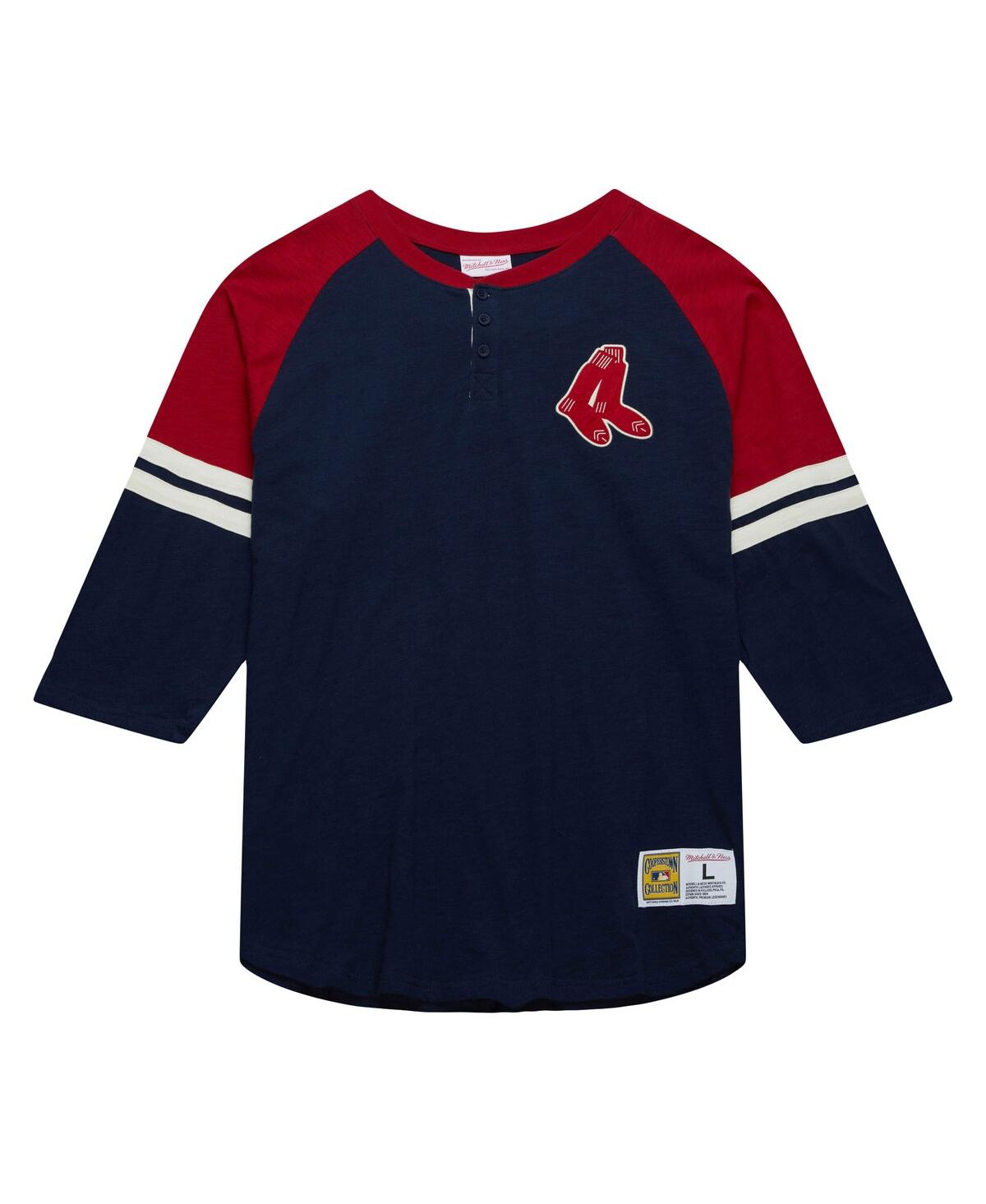 Mitchell & Ness Men's Navy Boston Red Sox Cooperstown Collection Legendary Raglan Slub Henley 3/4-sleeve T-shirt In Navy