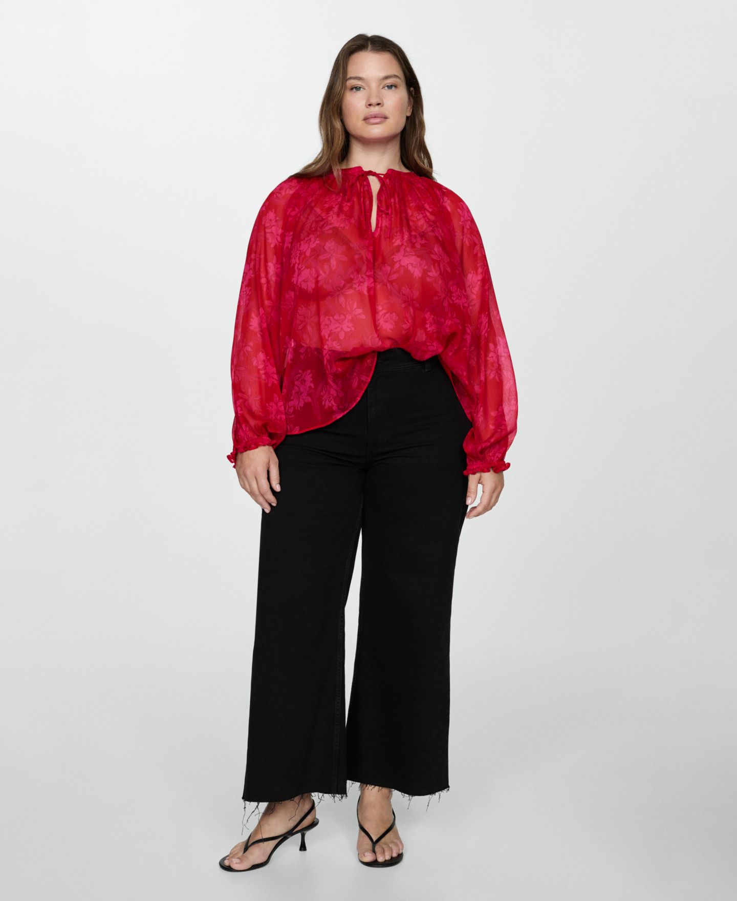 Женская блузка Mango Semi-Transparent Floral-Print, цвет: Красный — фото 6
