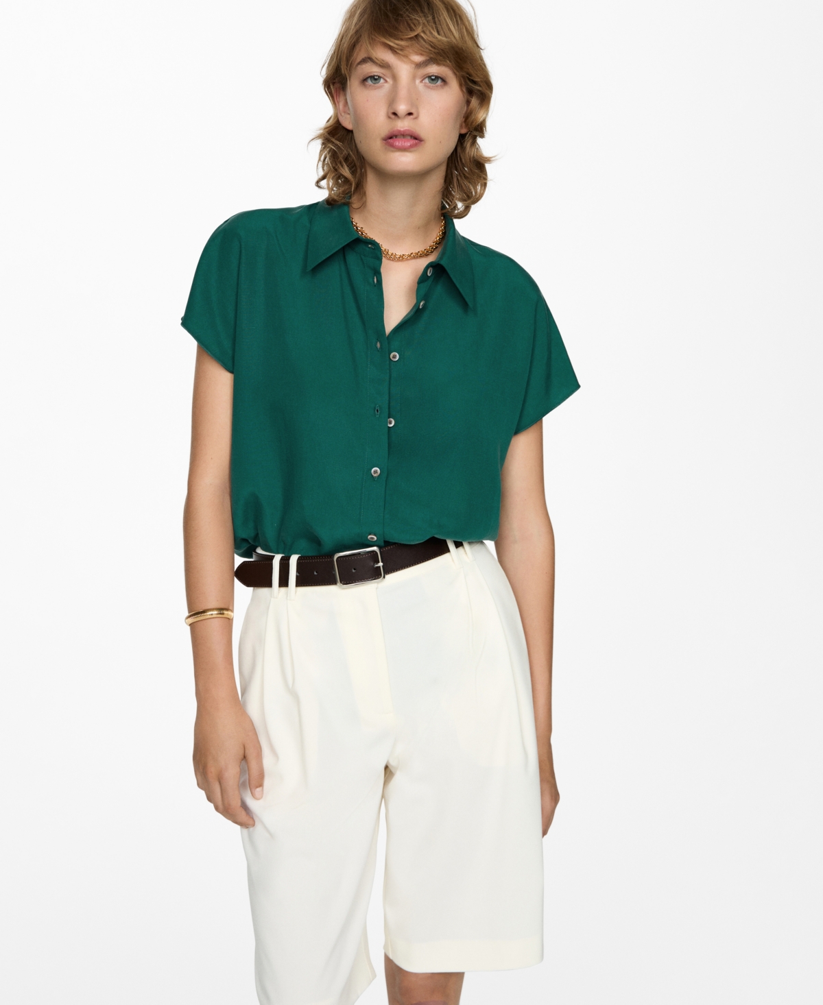 Mango Women's Short-Sleeved Lyocell Shirt