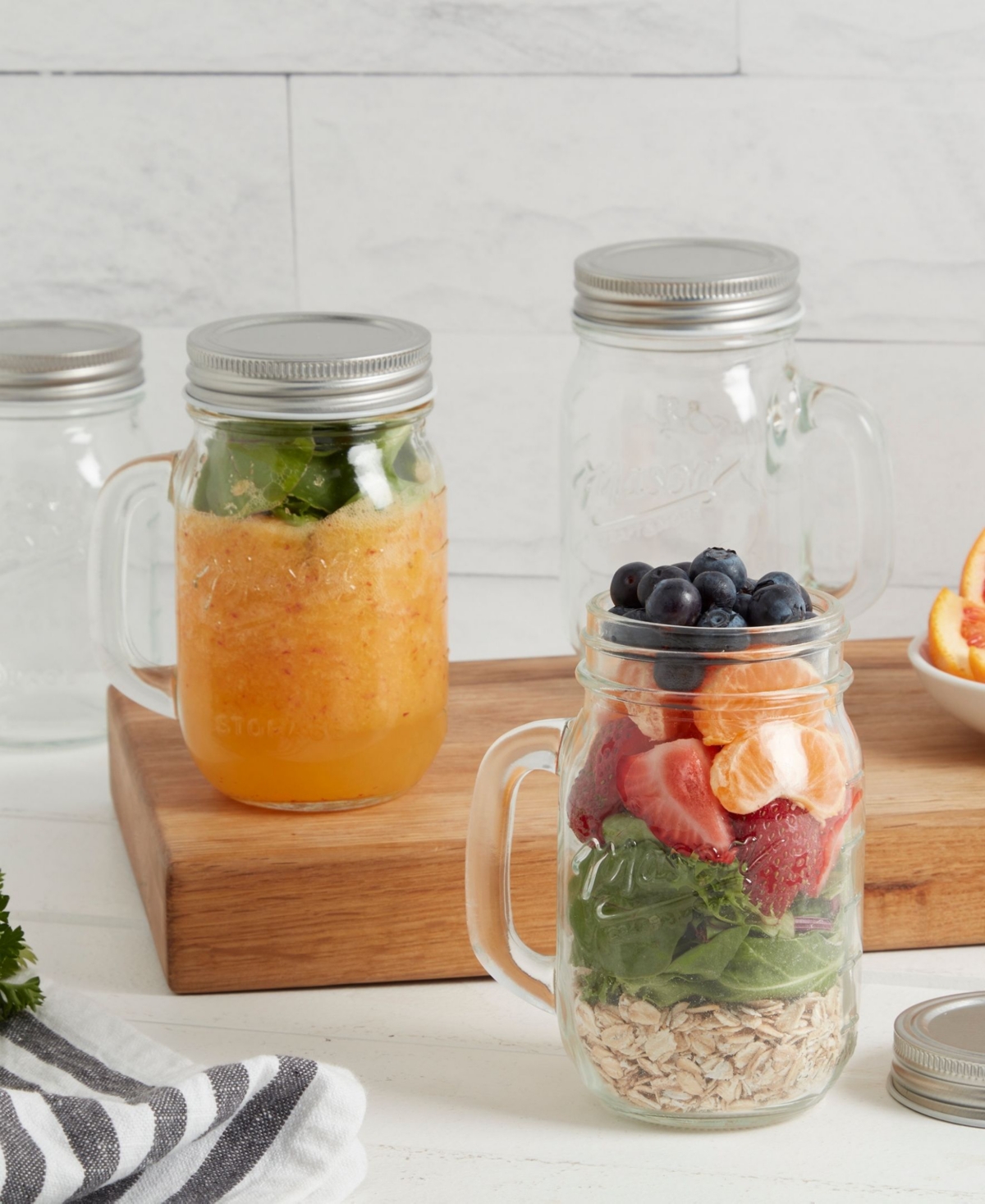 Mason Craft & More 4 Piece Glass Jars With Handles And Lids In Clear