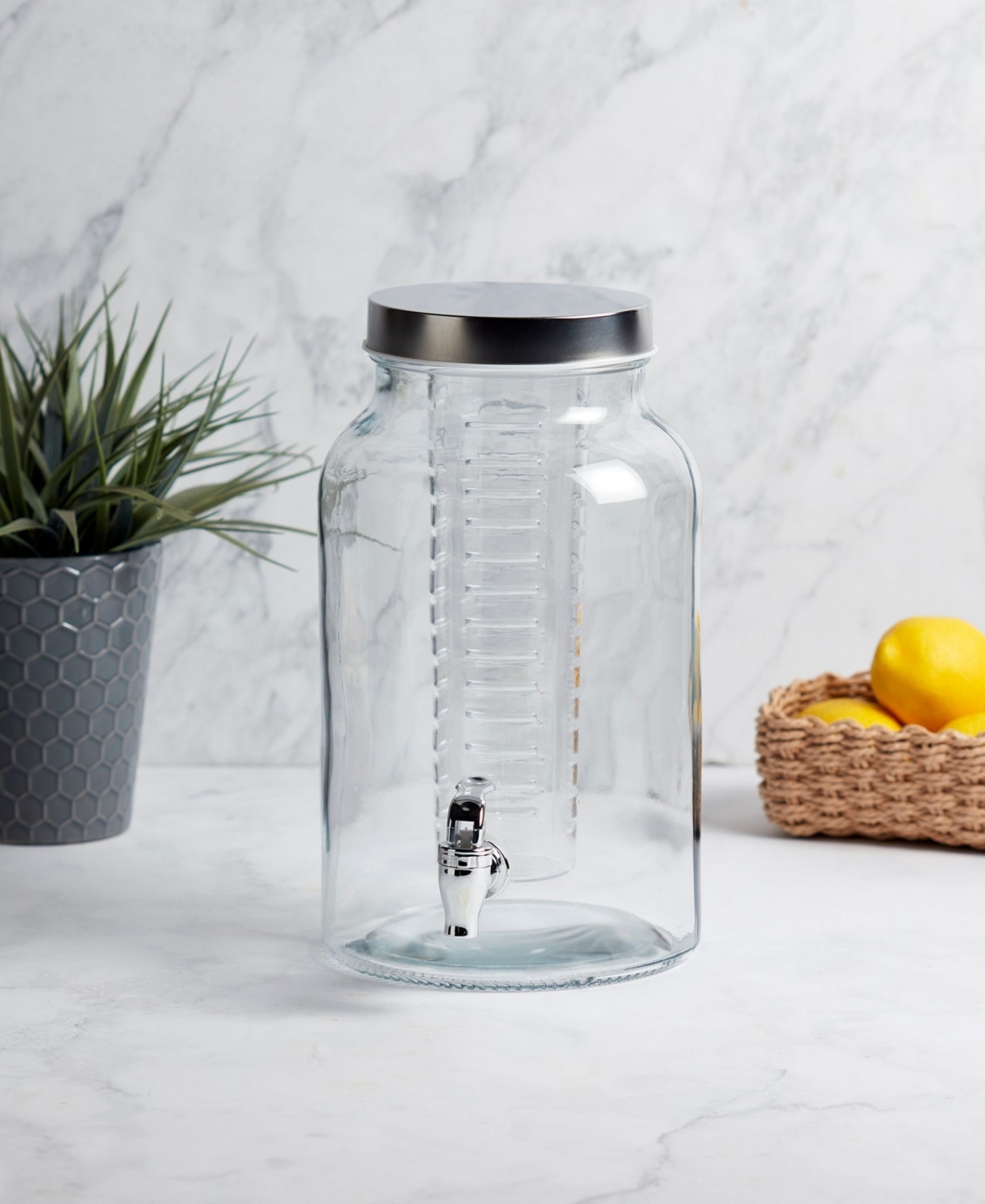 Mason Craft & More 1.5 Gallon Glass Drink Dispenser With Infuser And Screw-off Wide Lid In Clear