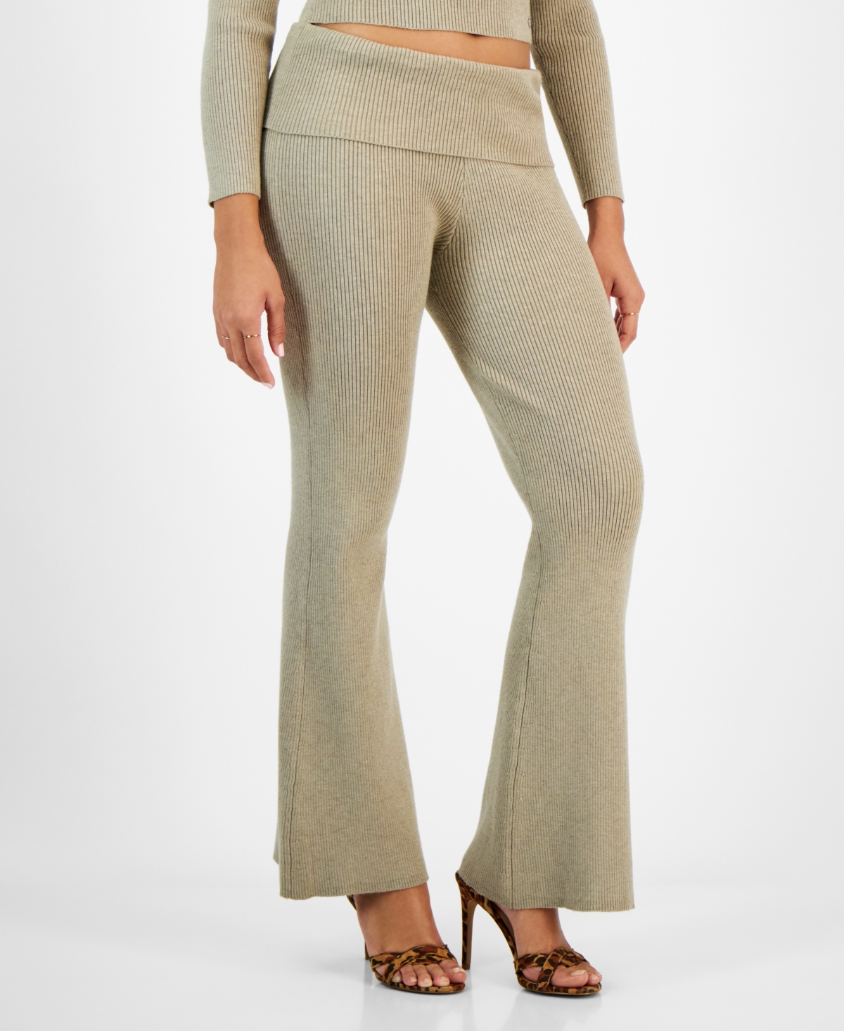 Women's Fold-Over Ribbed Flare-Leg Pants - Blue Ribbon Multi