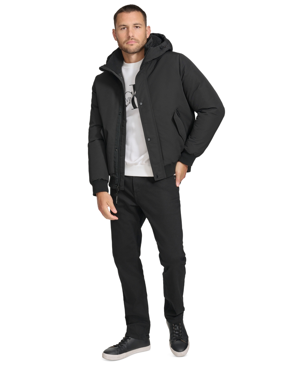 Calvin Klein Arctic Faille Water Resistant Parka In Black