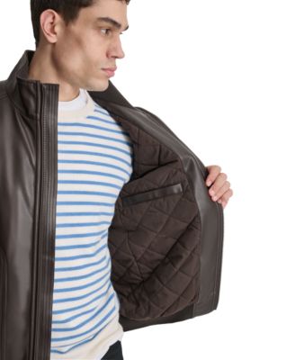 Men's Smooth Faux-Leather Bomber Jacket