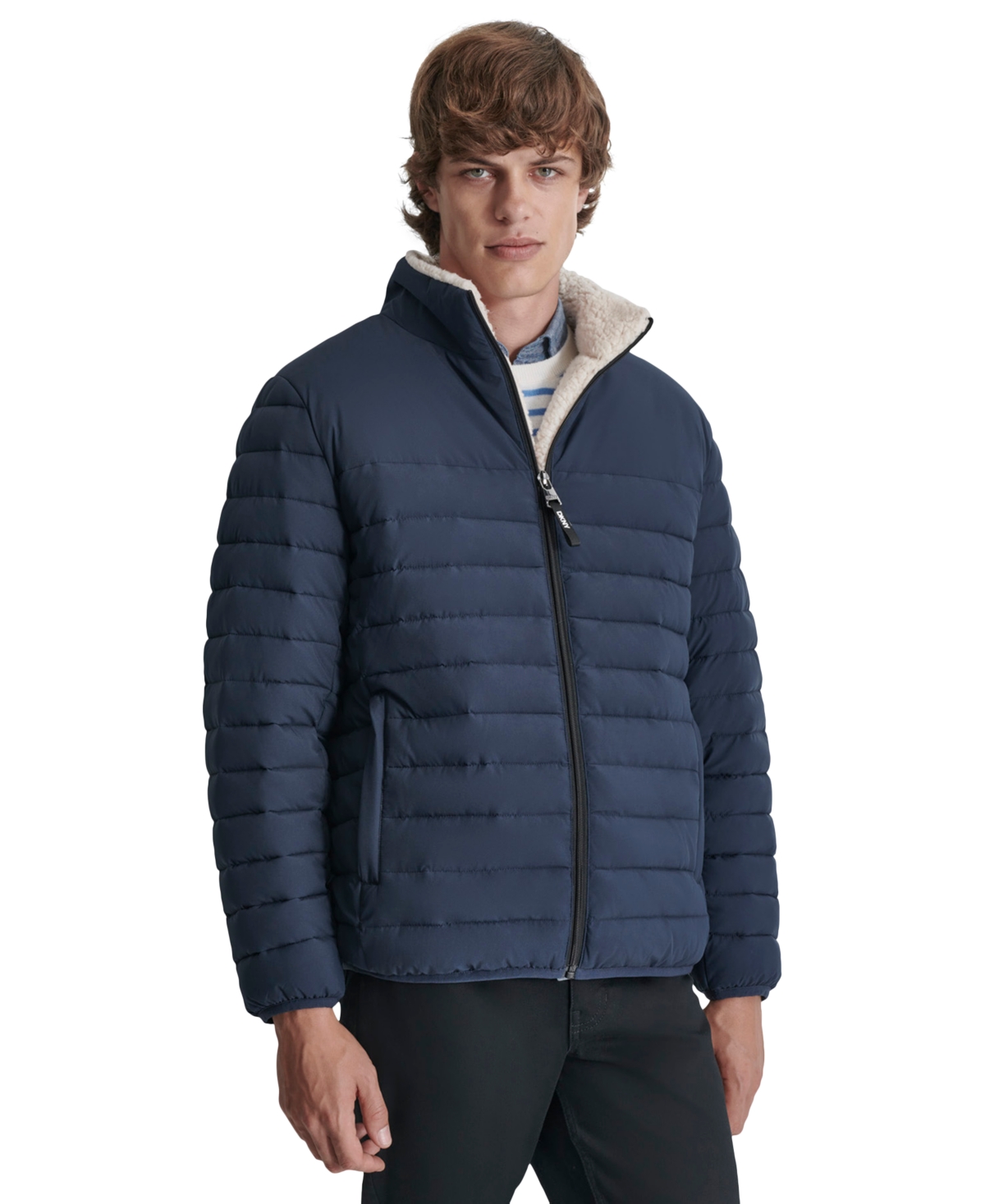 Men's Quilted Fleece-Lined Full-Zip Puffer Jacket - Ebony