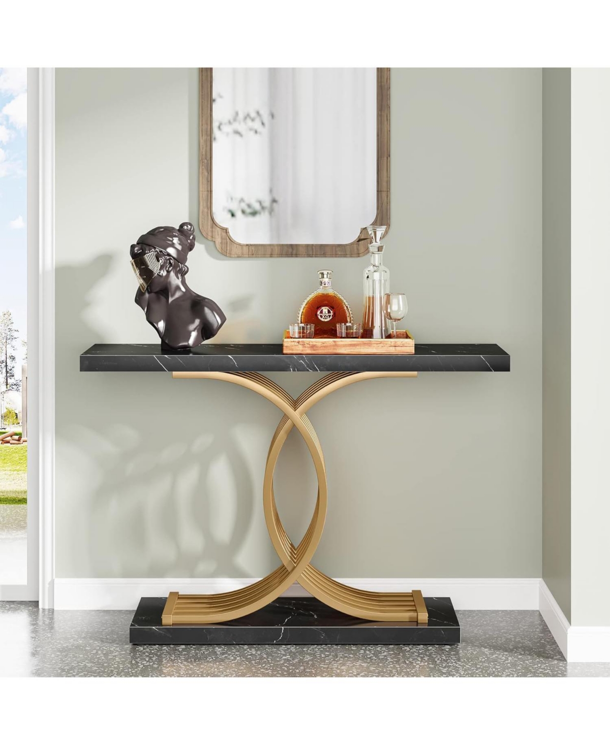 Tribesigns Gold Entryway Table, Modern 39-Inch Console Table Accent Table with Geometric Metal Legs, Faux Marble Narrow Wood Sofa Table Foyer Table fo