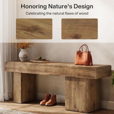 Thickened Solid Wood Bench, 47" Rustic Farmhouse Entryway Bench, Heavy Duty Dining Bench