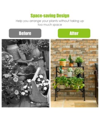 3-Tier Metal Plant Rack Garden Shelf in Stair Style