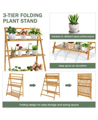 3-Tier Bamboo Foldable Plant Stand with Display Shelf Rack