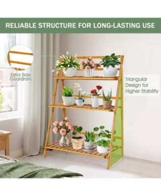 3-Tier Bamboo Foldable Plant Stand with Display Shelf Rack
