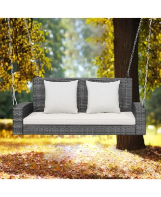 2-Person Patio PE Wicker Hanging Porch Swing Bench Chair Cushion 800lbs