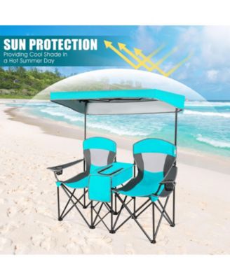 Turquoise Portable Folding Camping Canopy Chairs with Cup Holder
