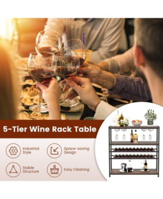 5-tier Wine Rack Table with Glasses Holder