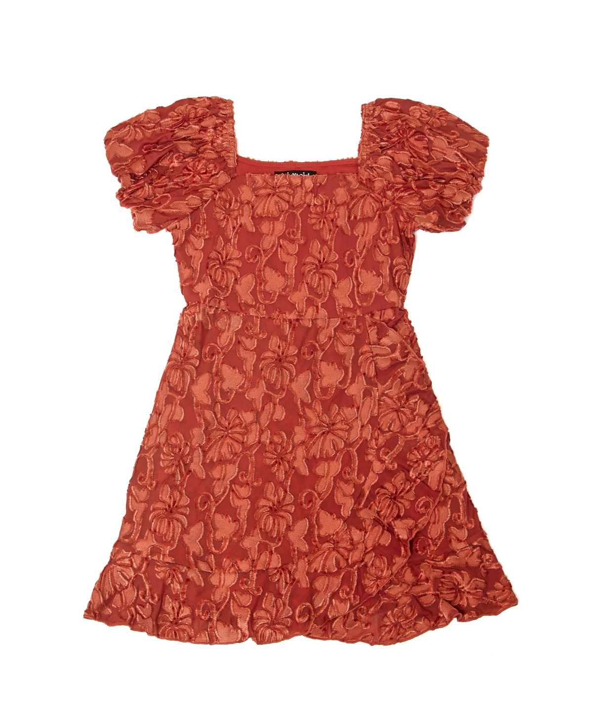 TRIXXI BIG GIRLS PUFF SLEEVE FAUX WRAP DRESS
