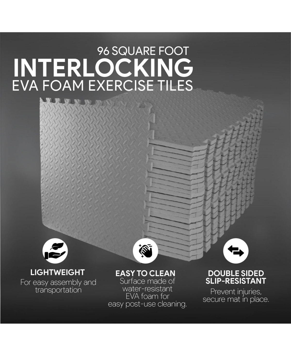 BalanceFrom Fitness 96 Sq Ft Interlocking Eva Foam Exercise Mat Tiles,- Gray