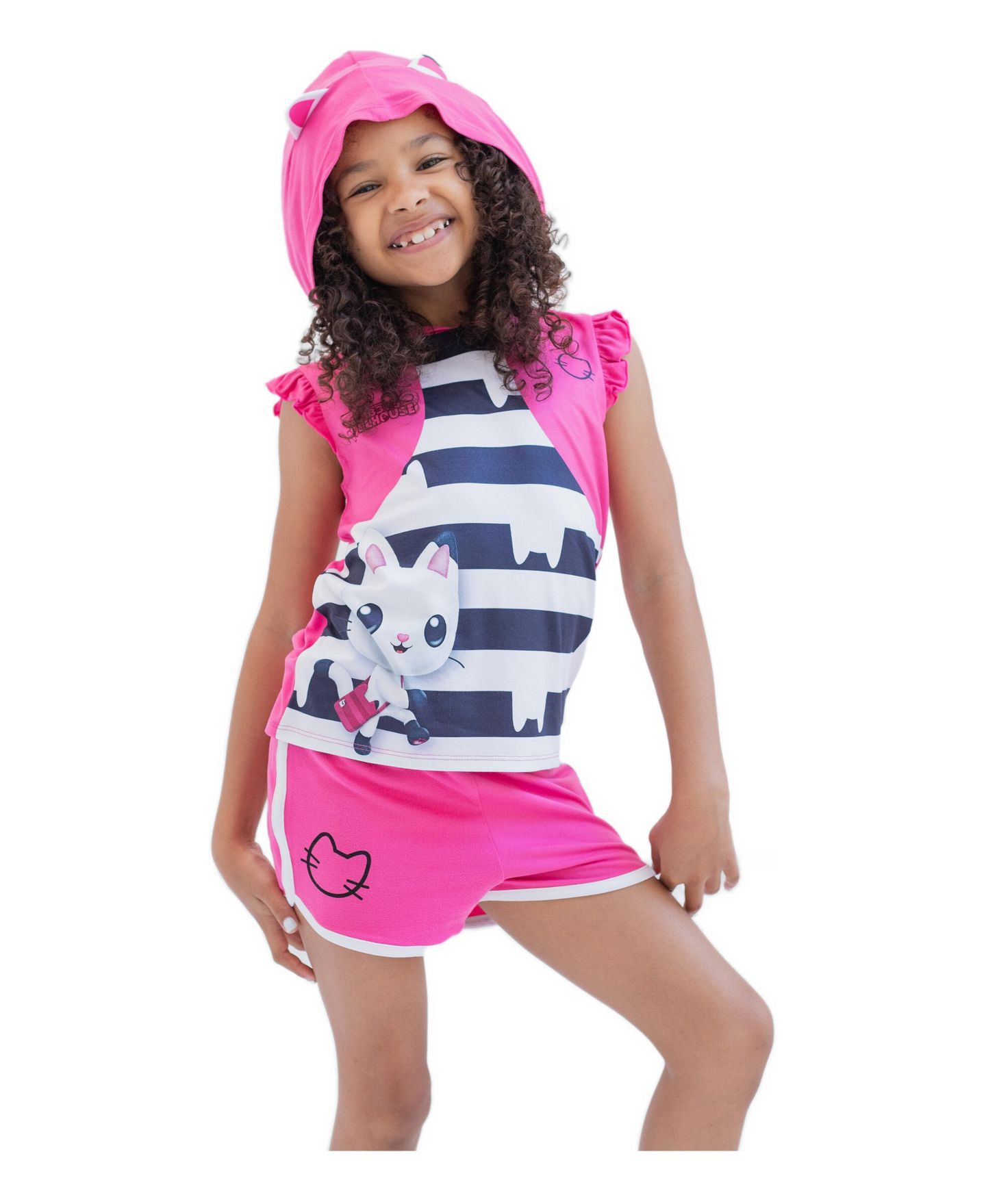 Детский комплект Gabby's Dollhouse Pandy Paws Girls' Cosplay 2-Piece Hooded Tank and Shorts Set, цвет: Розовый — фото 6