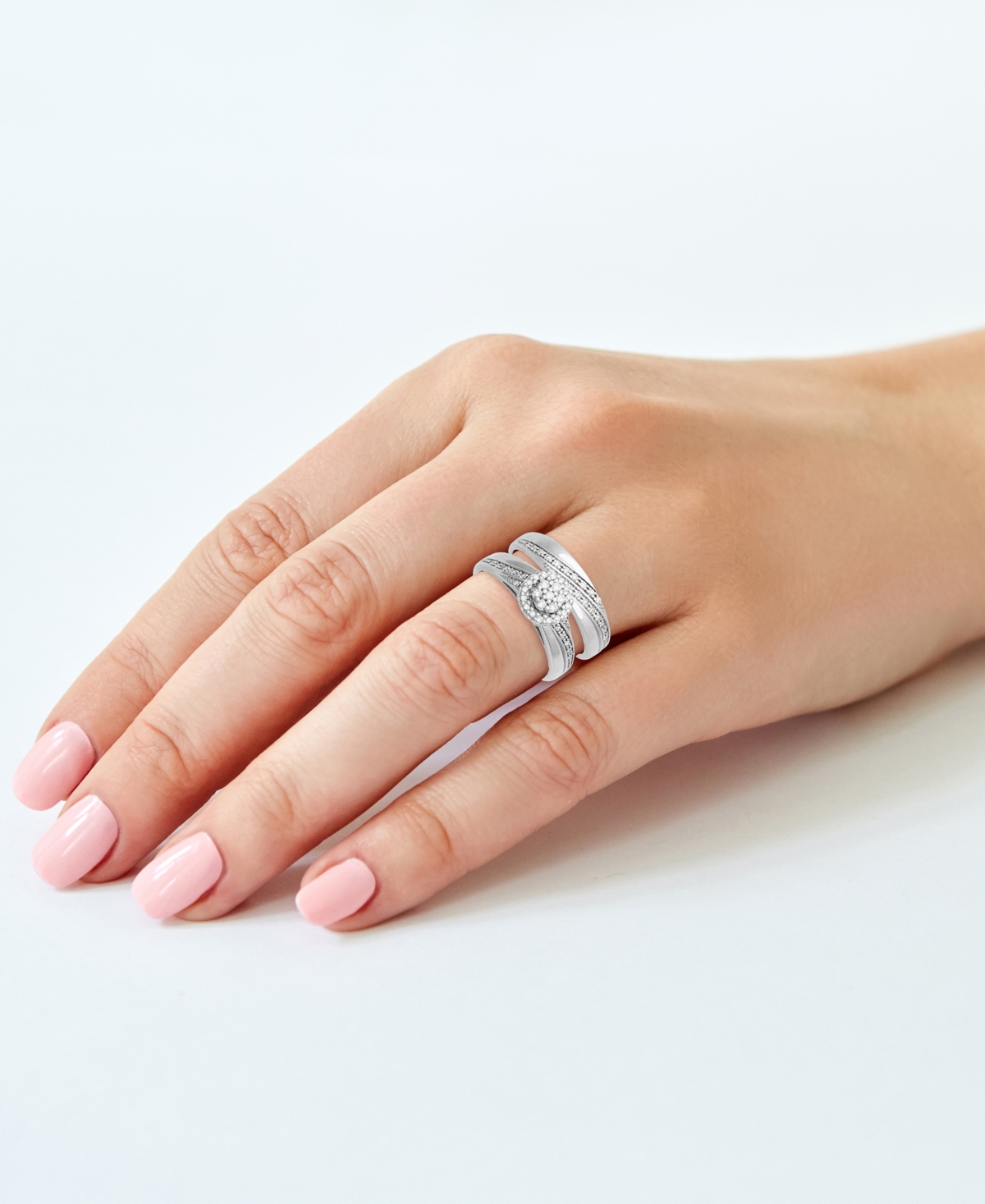 Diamond Halo Cluster Diagonal Two Row Bridal Set (1/4 ct. t.w.) in 14k- White Gold