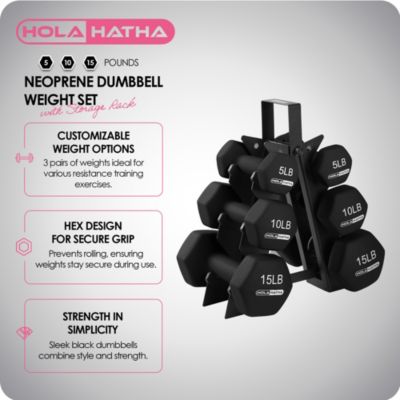 5, 10, and 15 Pound Neoprene Dumbbell Free Hand Weight Set with Rack