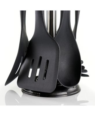 Black Nylon Cooking Utensils with Wood Design, Set of 7