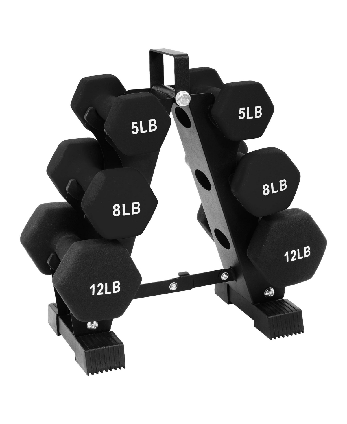 50 Pound Neoprene Coated Dumbbell Set with Stand, Black - Black
