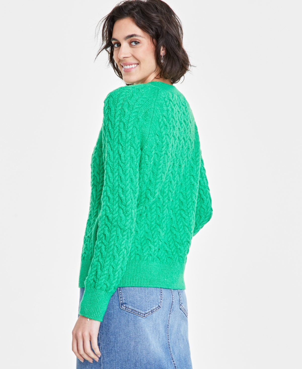 Shop On 34th Women's Cozy Cable-knit Crewneck Sweater, Created For Macy's In Bright Green