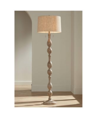 Tuscan Chic 62 1/2" Tall Standing Floor Lamp Pull Chain Gray Natural Faux Wood Finish Living Room Bedroom House