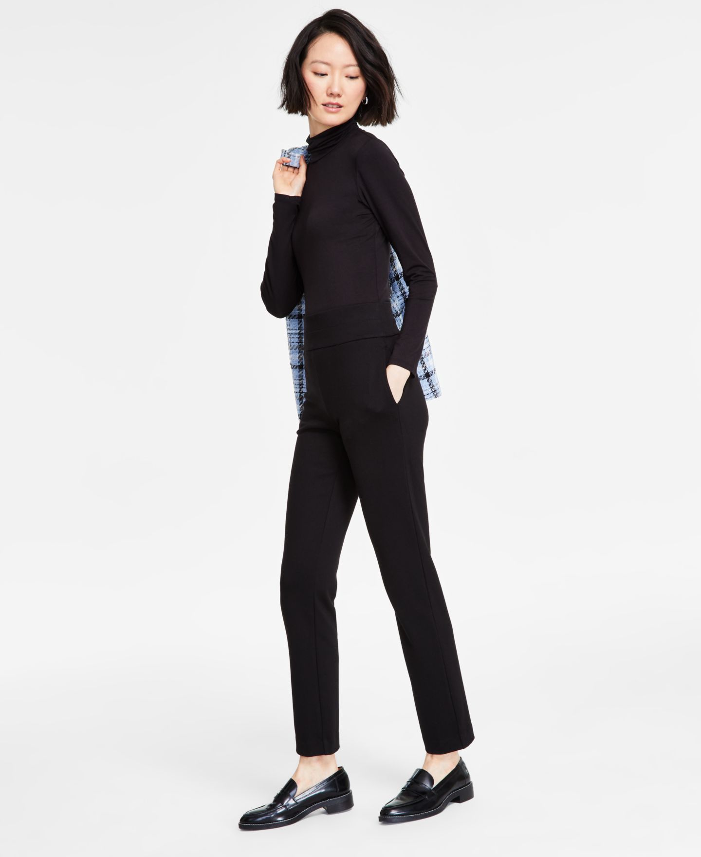 Женские брюки Jones New York Pull On High Double Wide Waistband Straight Leg, цвет: Чёрный — фото 4